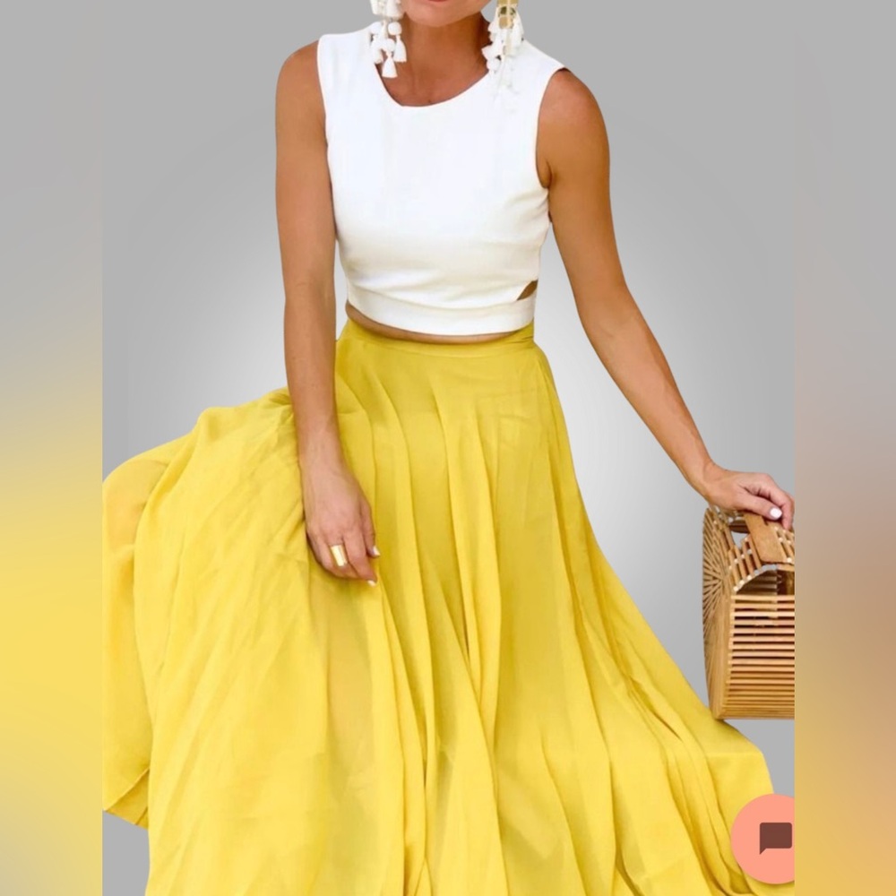 Chicwish Yellow Chiffon Maxi Skirt Flowy Asymmetrical M